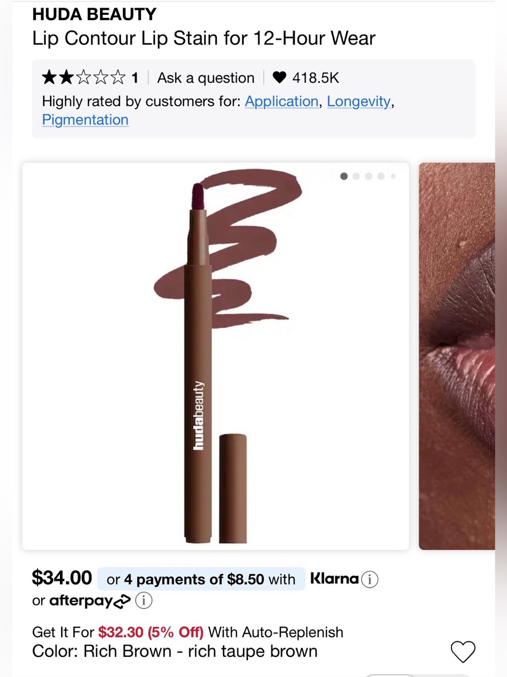 HUDA BEAUTY Lip Contour Lip Stain - Rich Brown